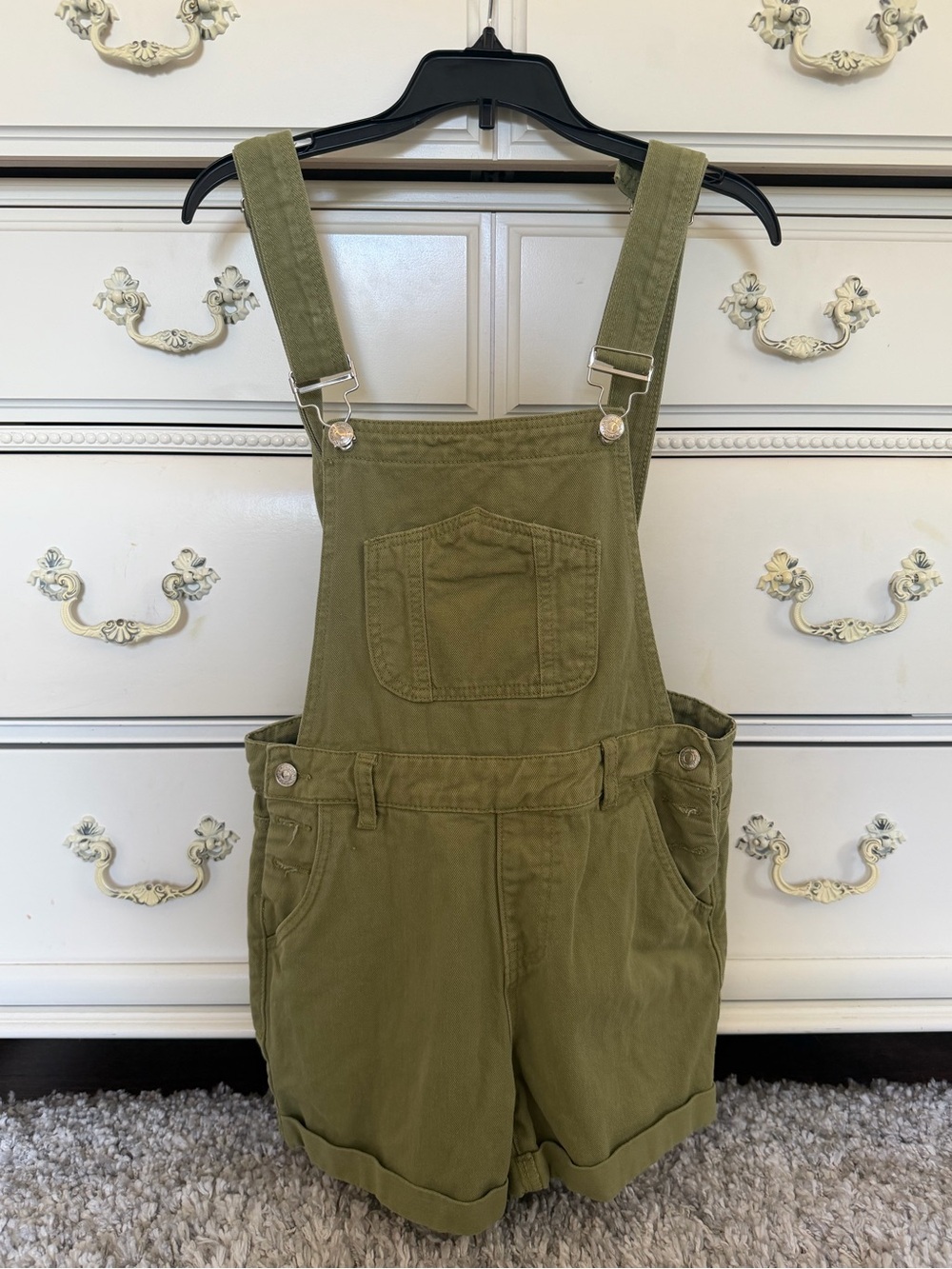 Olive Green Short Overalls / Dungaree Shorts